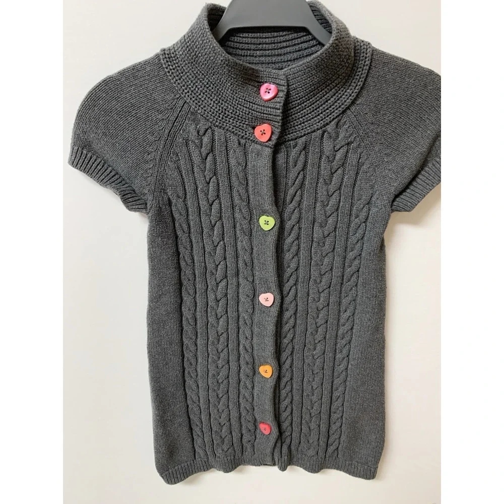 GYMBOREE Girls Sweater Dress Size S (5/6) Gray ‎ Heart Buttons Chunky Knit